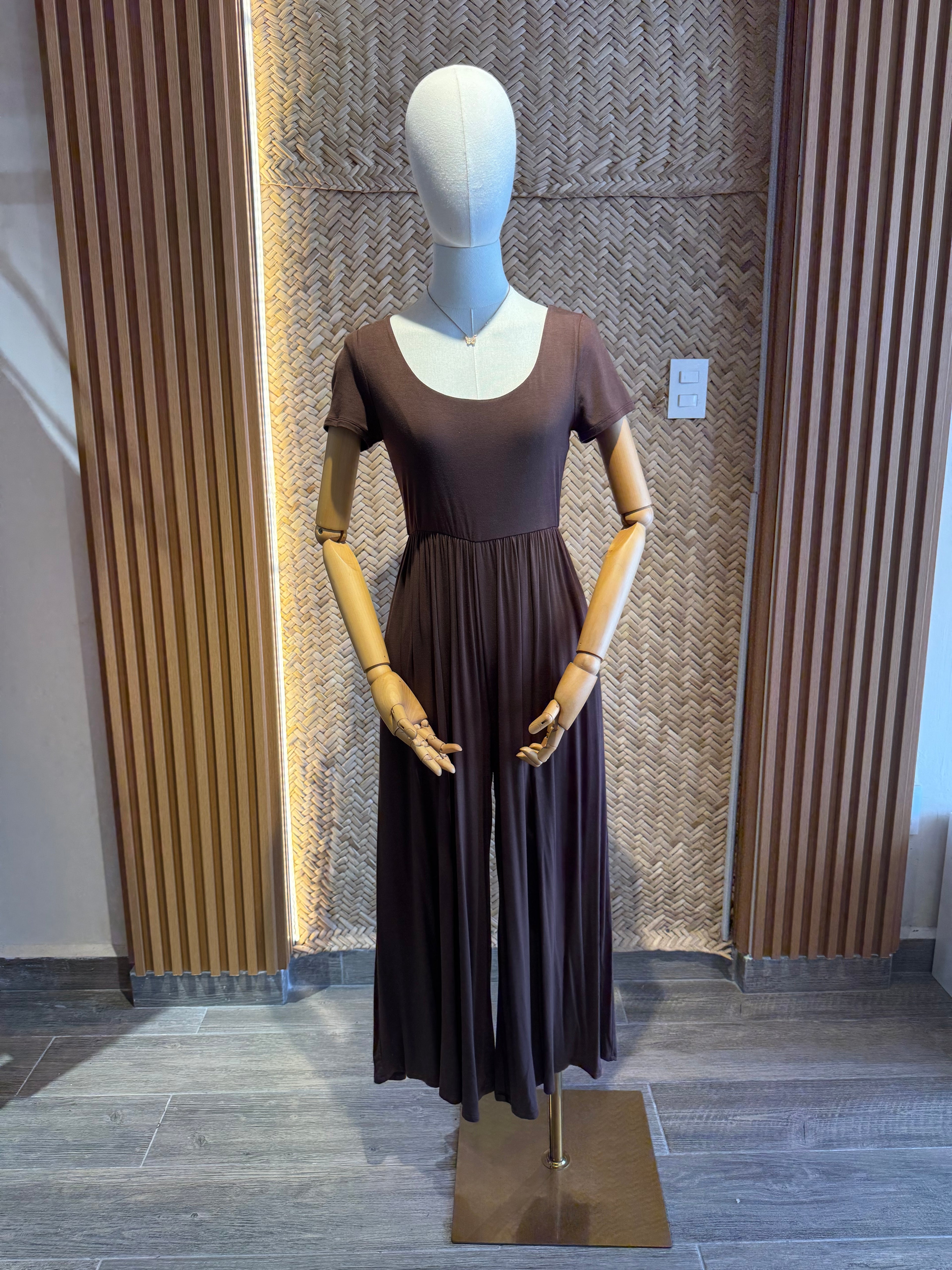 Jumpsuit café algodón