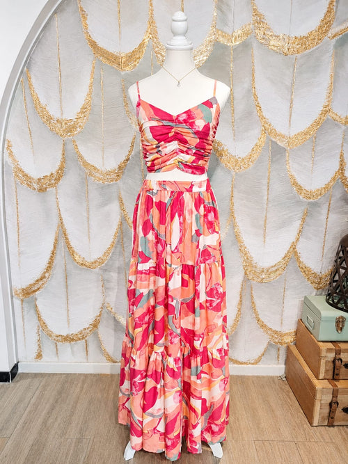 Conjunto tirantes multicolor maxi top y falda