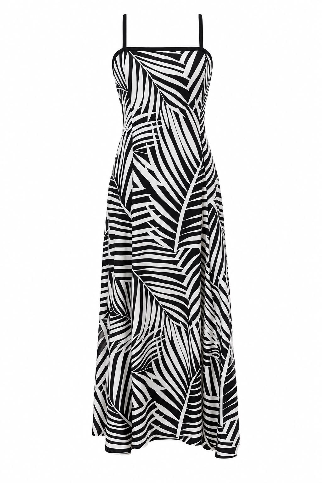 Vestido beige/negro escotes espalda tirantes