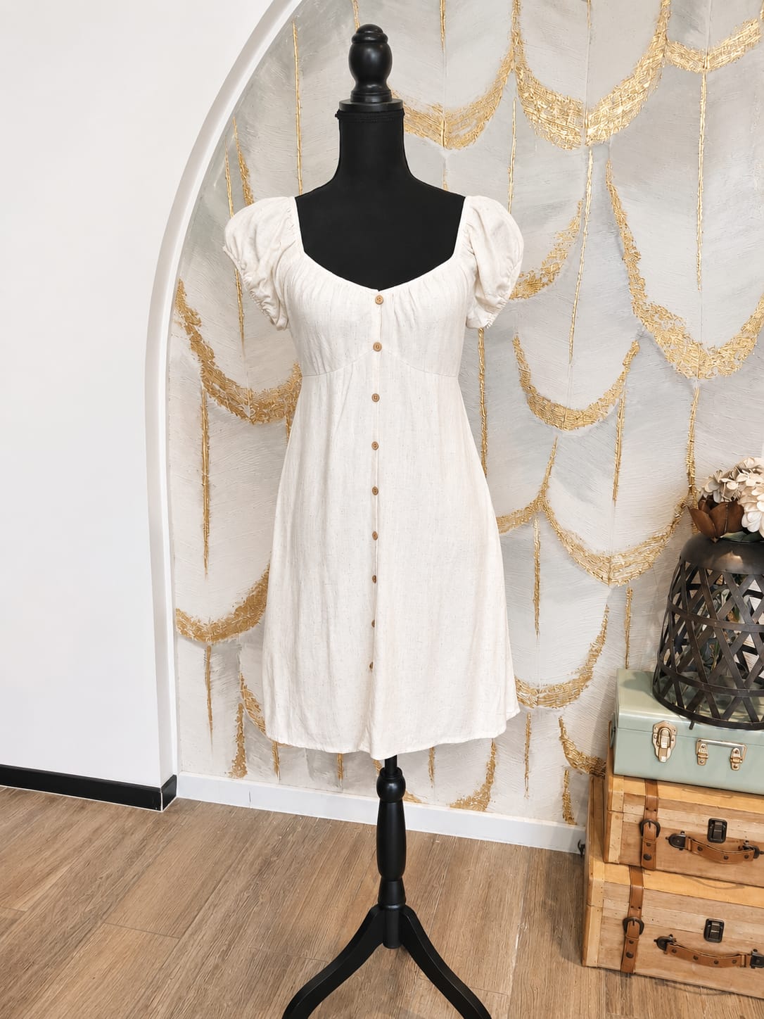 Vestido mangas corto casual nude