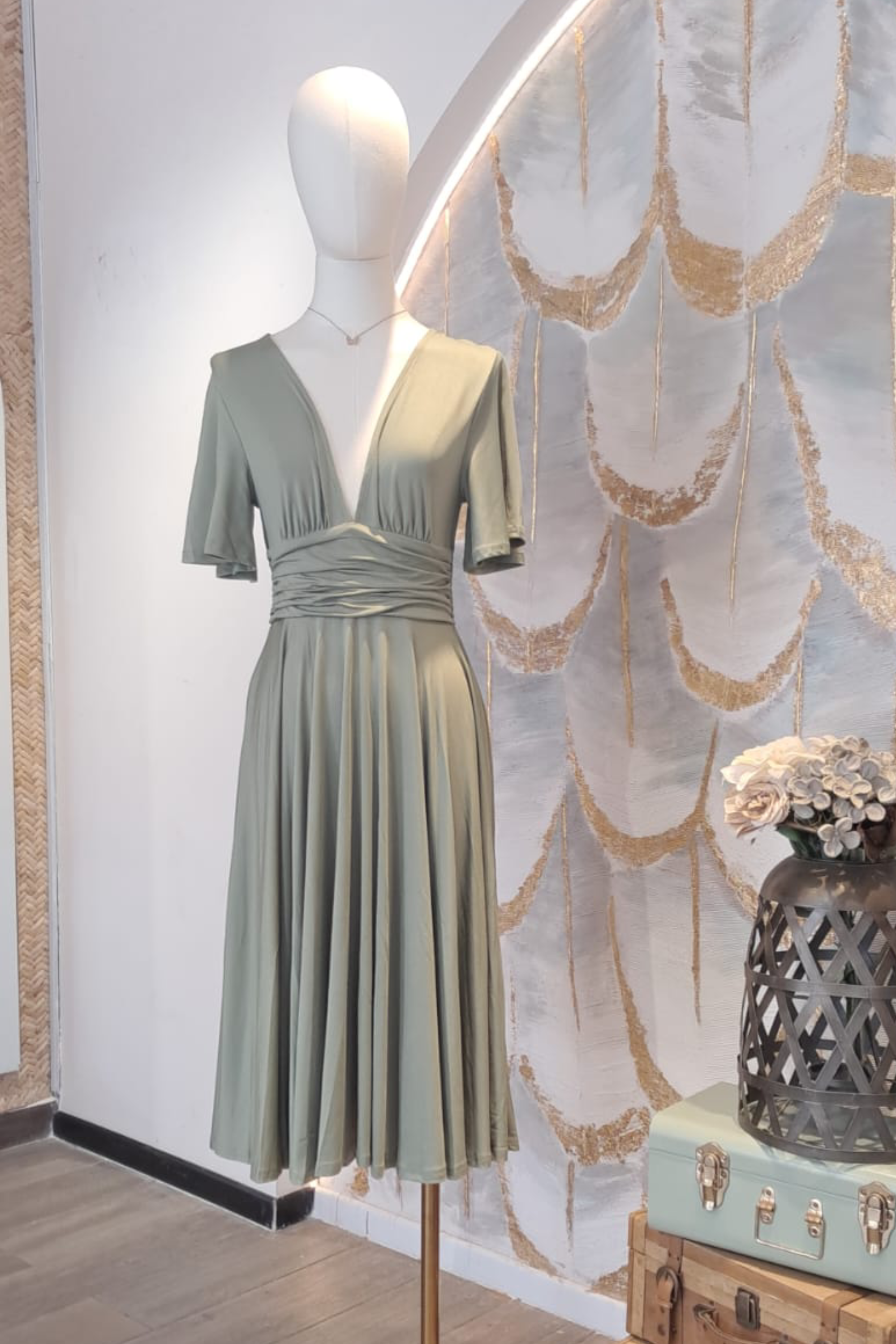 Vestido con mangas verde