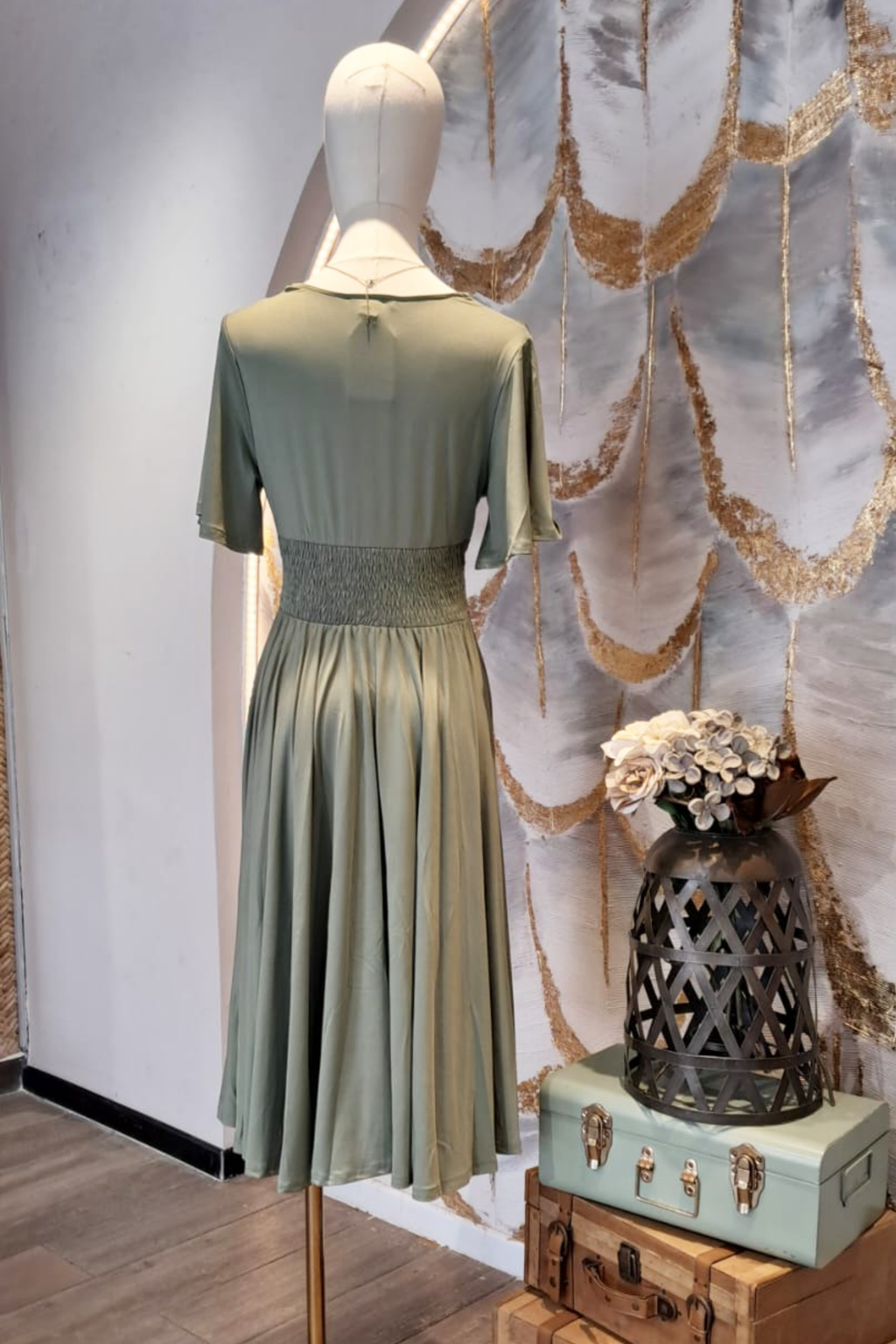 Vestido con mangas verde